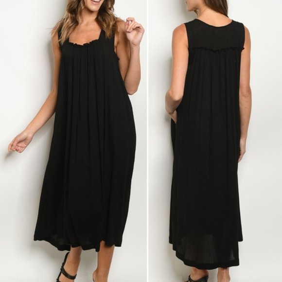 BLACK MIDI DRESS - Picture 1 of 10